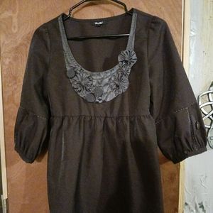 Miss Me Womens medium Top Blouse Puff Sleeves Babydoll Floral Western Brown